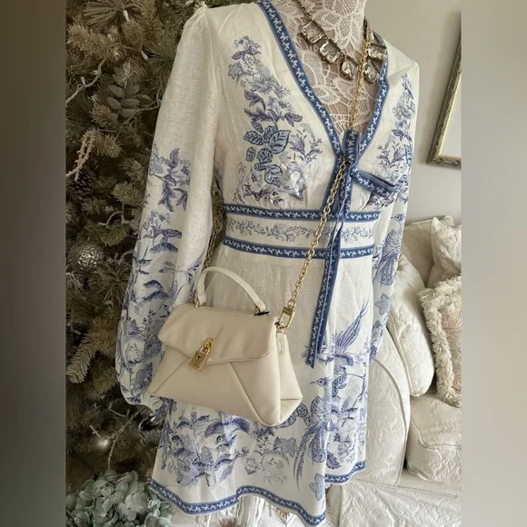 Caroline Constas Ivory and Blue Floral Mini Dress - Picture 7 of 16